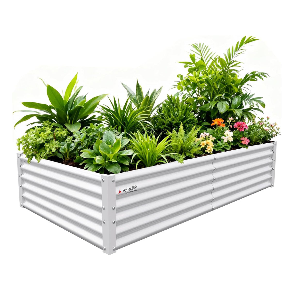 Set of 6: 6x3x1.5ft Rectangular Modular Metal Raised Garden Bed (Quartz Gray/Classic White)