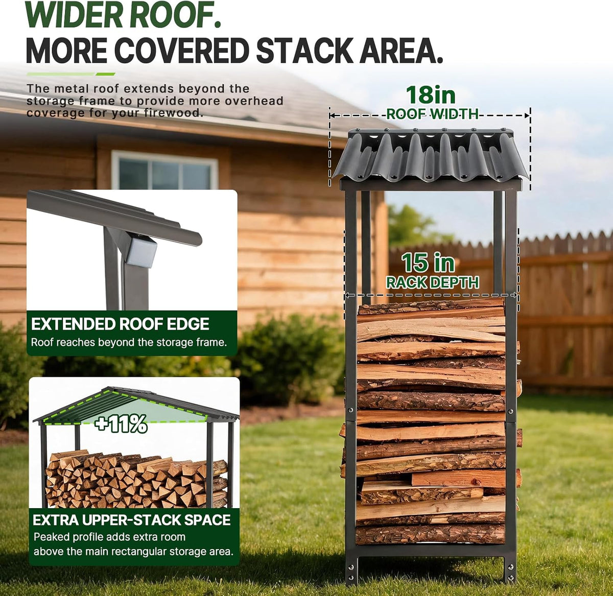 
24 Cubic Ft Outdoor Firewood Storage Shed, Heavy-Duty Galvanized Steel Log Rack with Metal Hardtop, 48"W × 18"D × 52"H