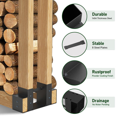 Anleolife Outdoor Firewood Log Rack Bracket Kit, Fireplace Wood Storage Holder - Adjustable to Any Length (4-Bracket Kit)