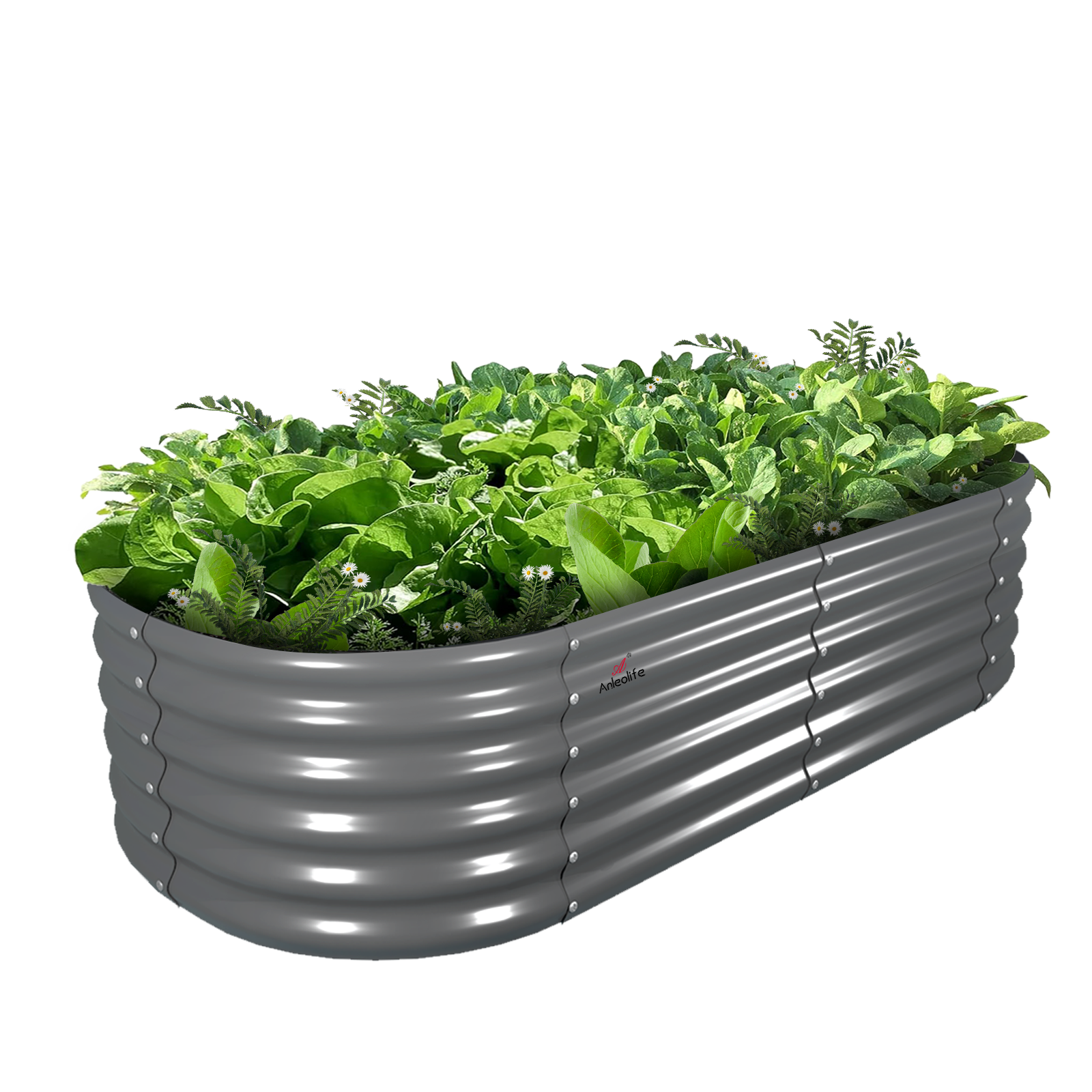 6x2x1.5ft Oval Metal Raised Modular Garden Bed (Quartz Gray/Classic White)