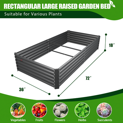 Set of 6: 6x3x1.5ft Rectangular Modular Metal Raised Garden Bed (Grey)