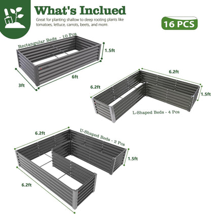 18" Tall Modular Raised Garden Bed Set, 16-Pack Layout for Customizable Gardening