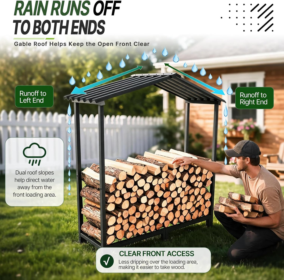 
24 Cubic Ft Outdoor Firewood Storage Shed, Heavy-Duty Galvanized Steel Log Rack with Metal Hardtop, 48"W × 18"D × 52"H