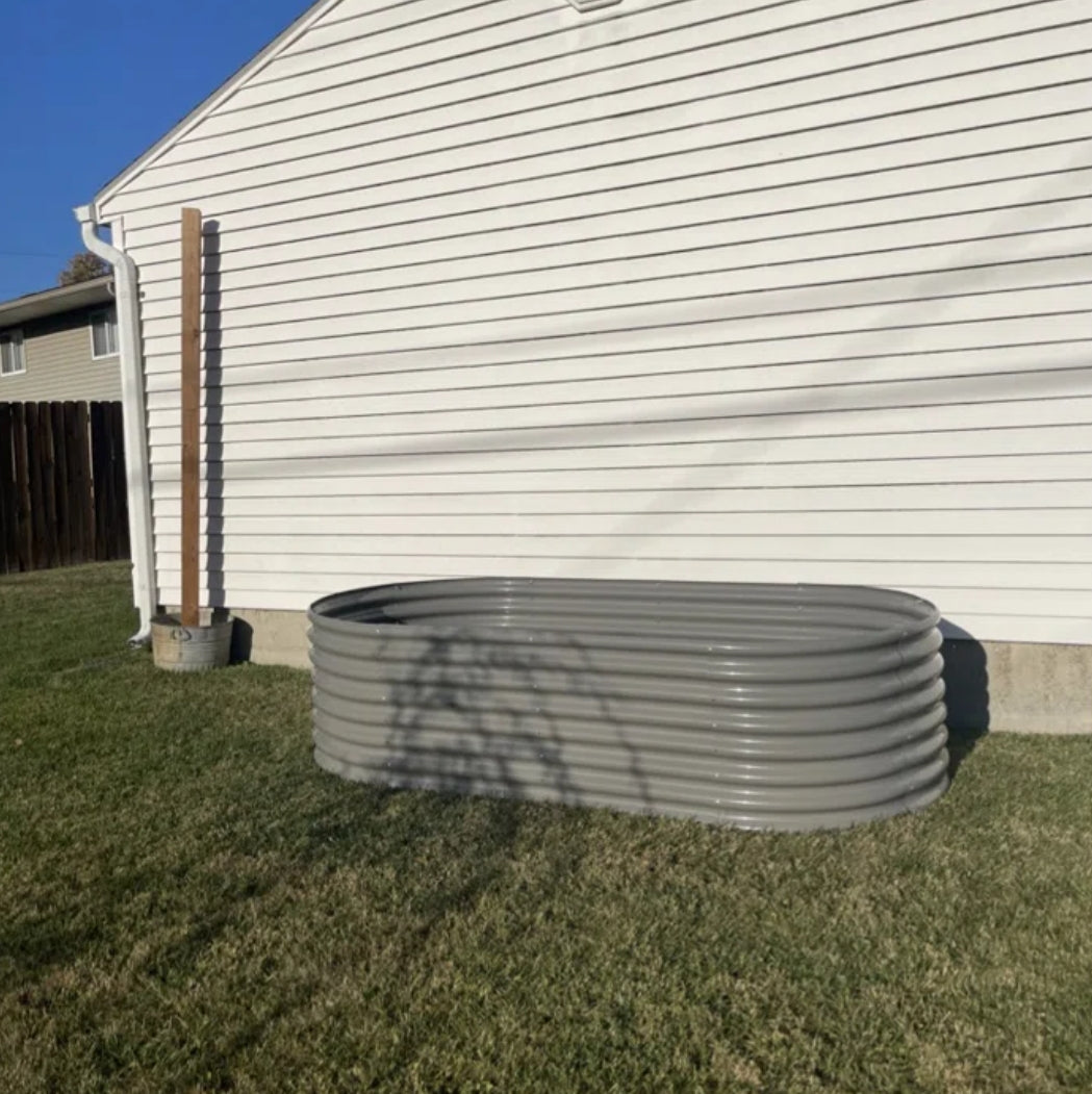 Set of 4: 4x1.5ft Round & 8x4x2ft Oval Metal Raised Garden Beds (Quartz Gray)