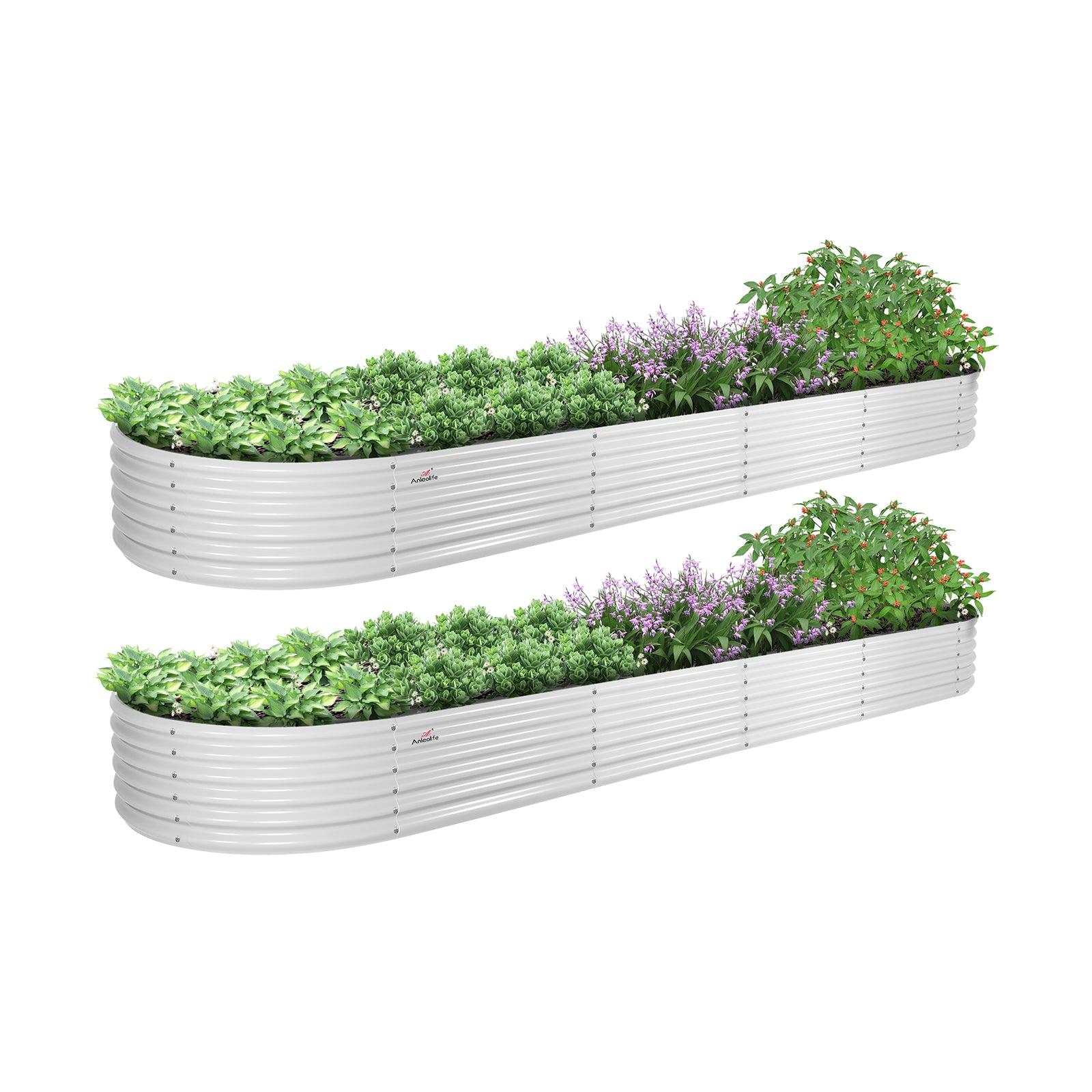 12x3x1.5ft Oval Modular Metal Raised Garden Bed Set (Classic White/Quartz Gray)