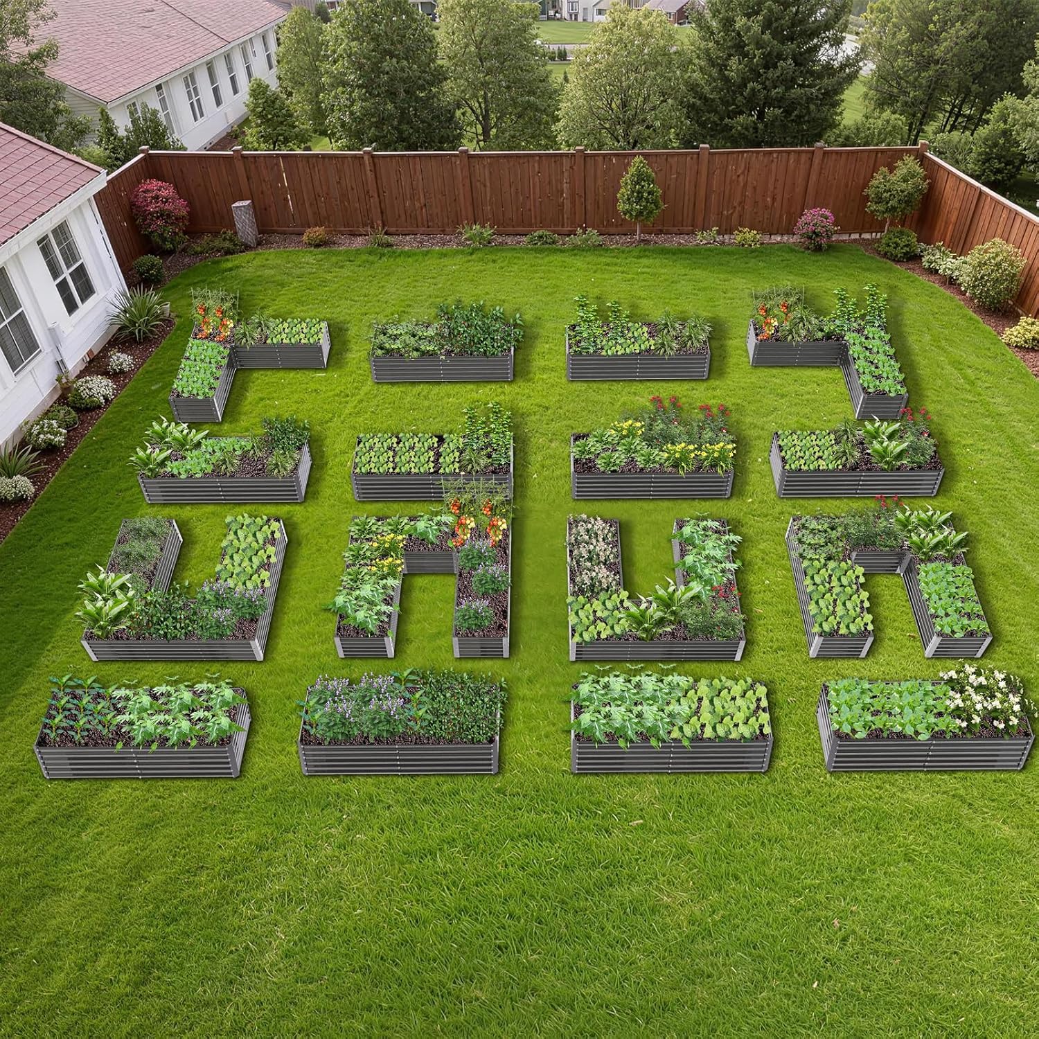 18" Tall Modular Raised Garden Bed Set, 16-Pack Layout for Customizable Gardening