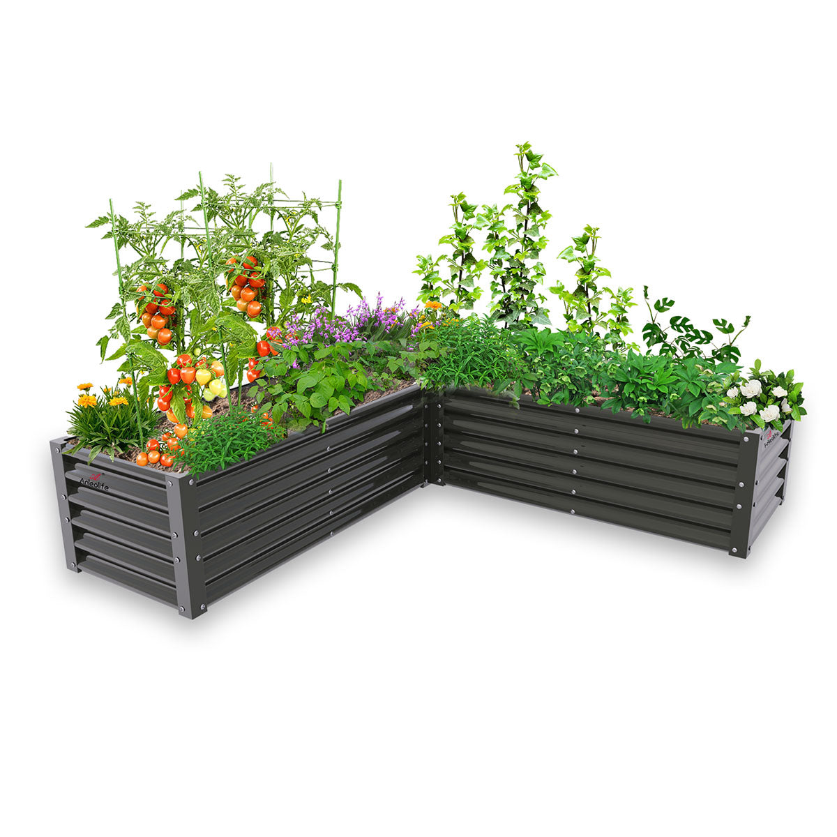 74''x74''x18'' L-shaped Galvanized Steel Raised Garden Bed - Quartz Gray