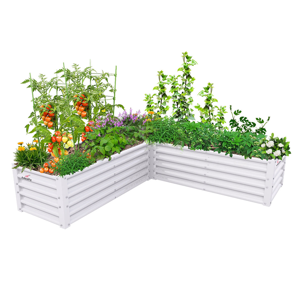 74''x74''x18'' L-shaped Galvanized Steel Raised Garden Bed - Classic White