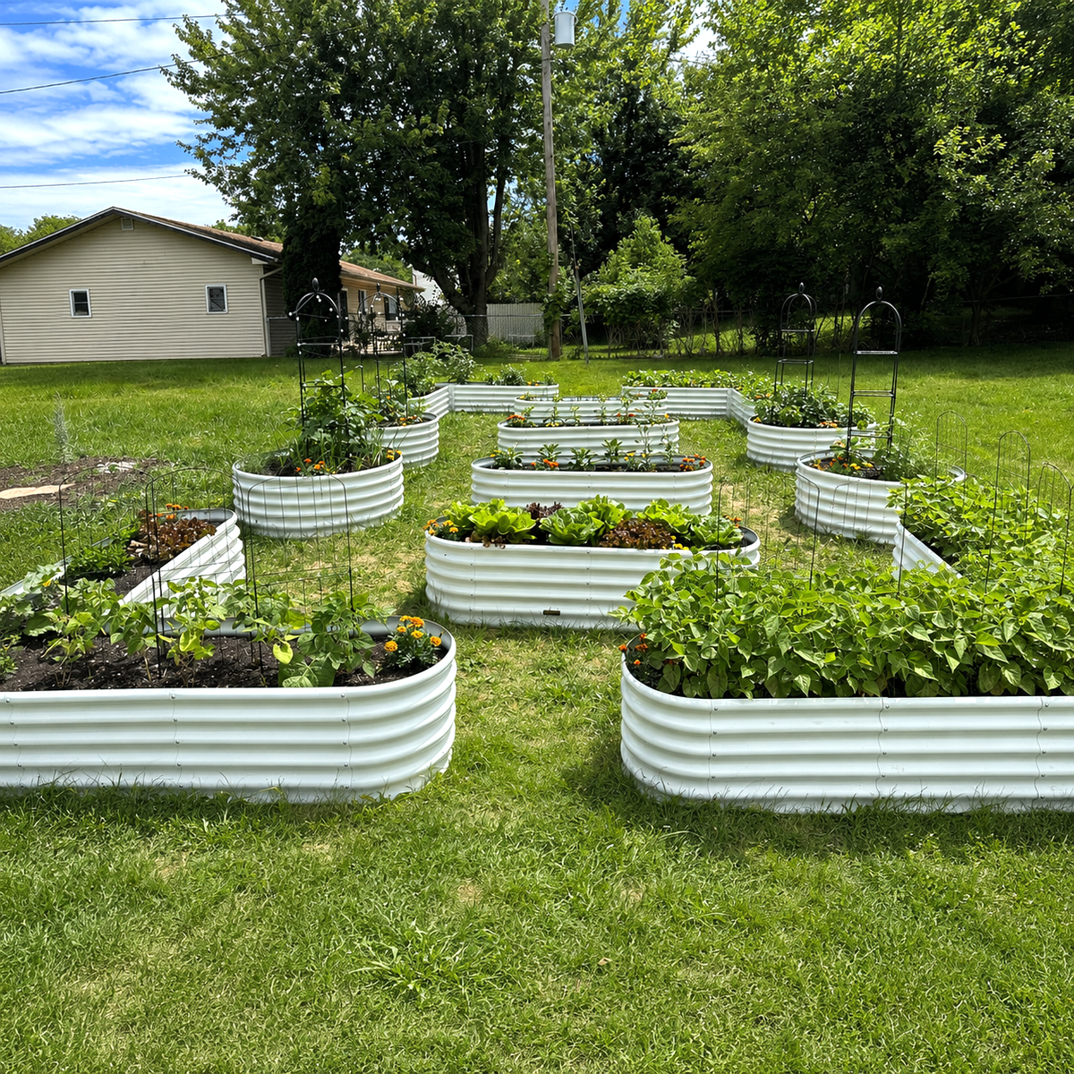 18" Tall Set of 12 Galvanized Raised Garden Beds, Modular Mixed-Shape Garden Layout