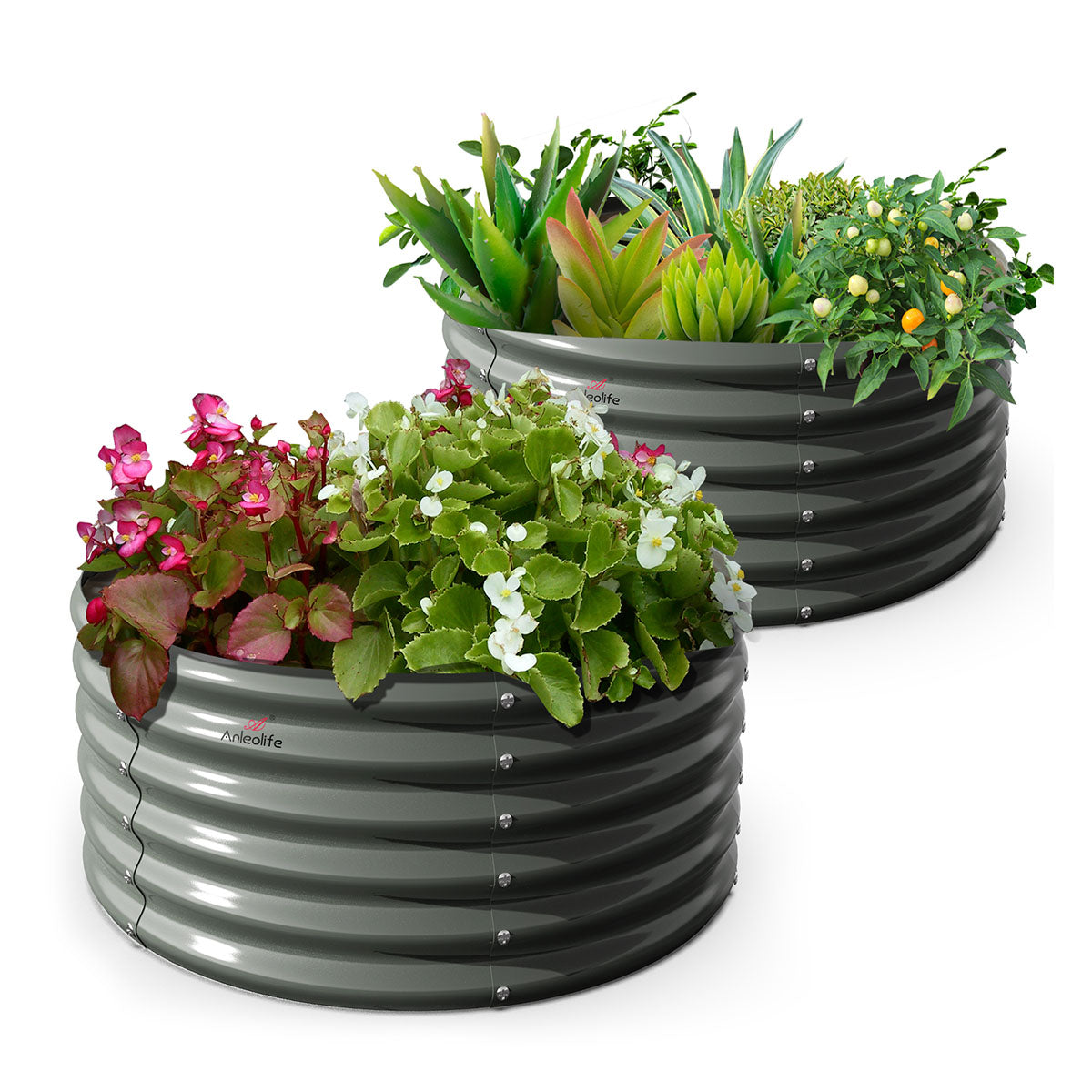 
Anleolife Round Modular Raised Garden Beds Set - Quartz Gray