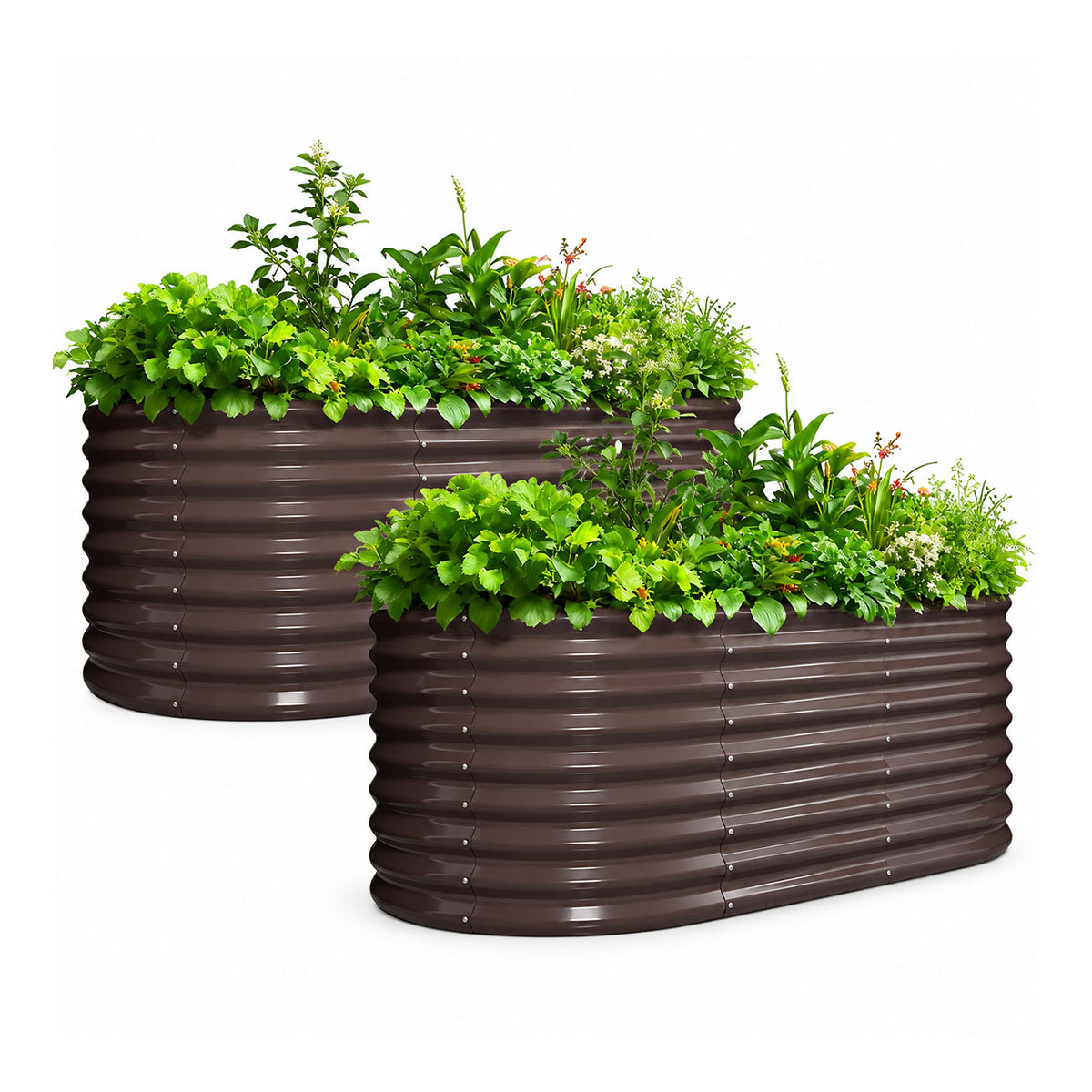 
30'' Tall _6x3x2.5ft  Oval Modular Sturdy Metal Raised Garden Bed Set (Chestnut Brown)