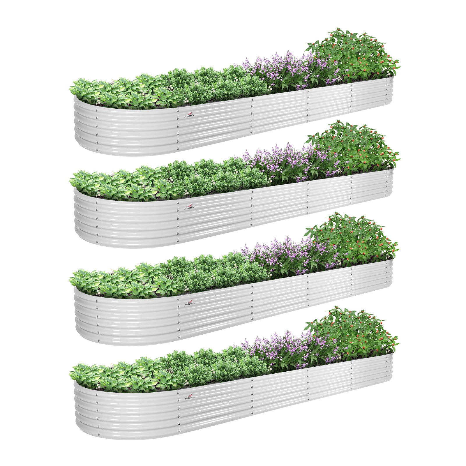 12x3x1.5ft Oval Modular Metal Raised Garden Bed Set (Classic White/Quartz Gray)