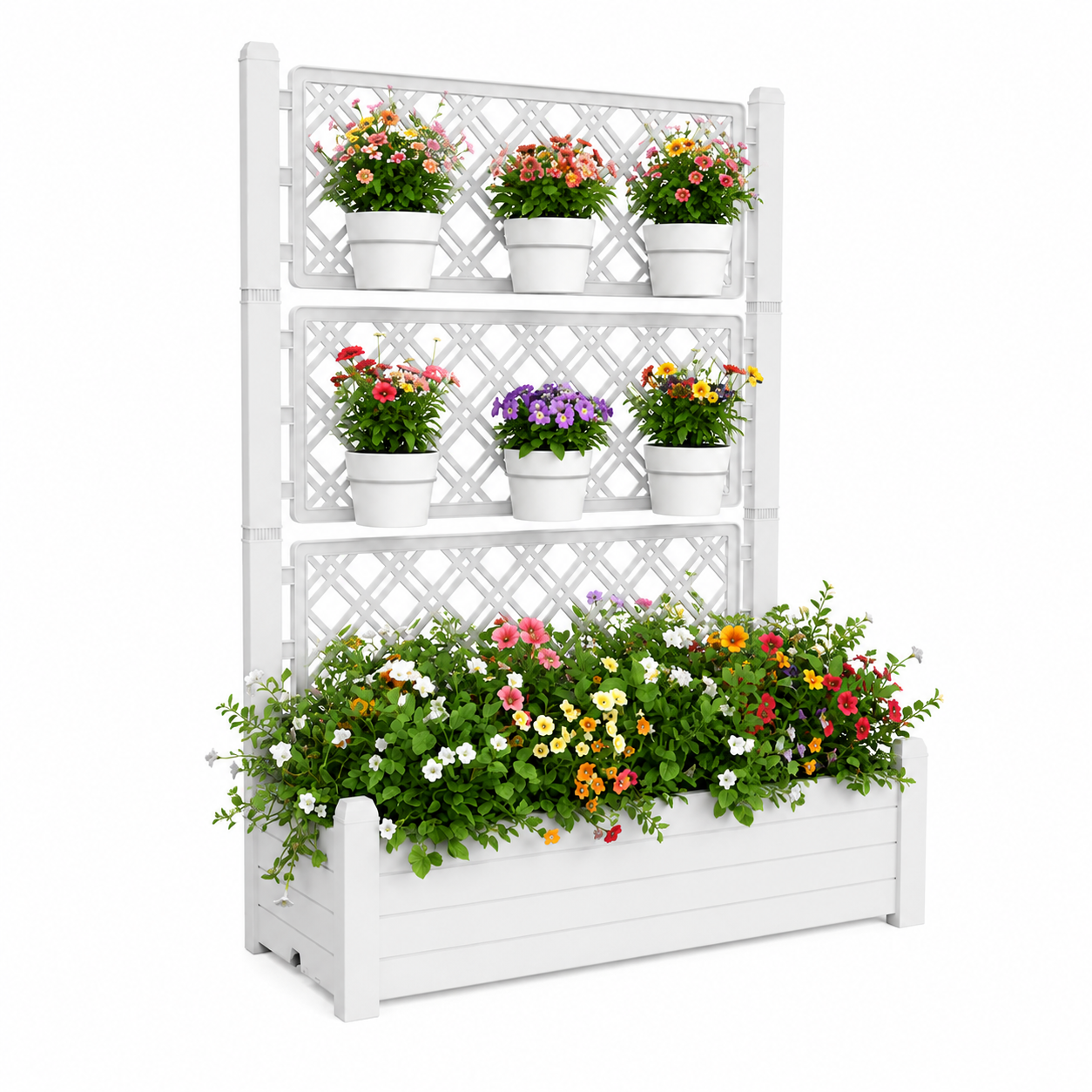 Raised Planter Box with Trellis & Built-in Water Reservoir