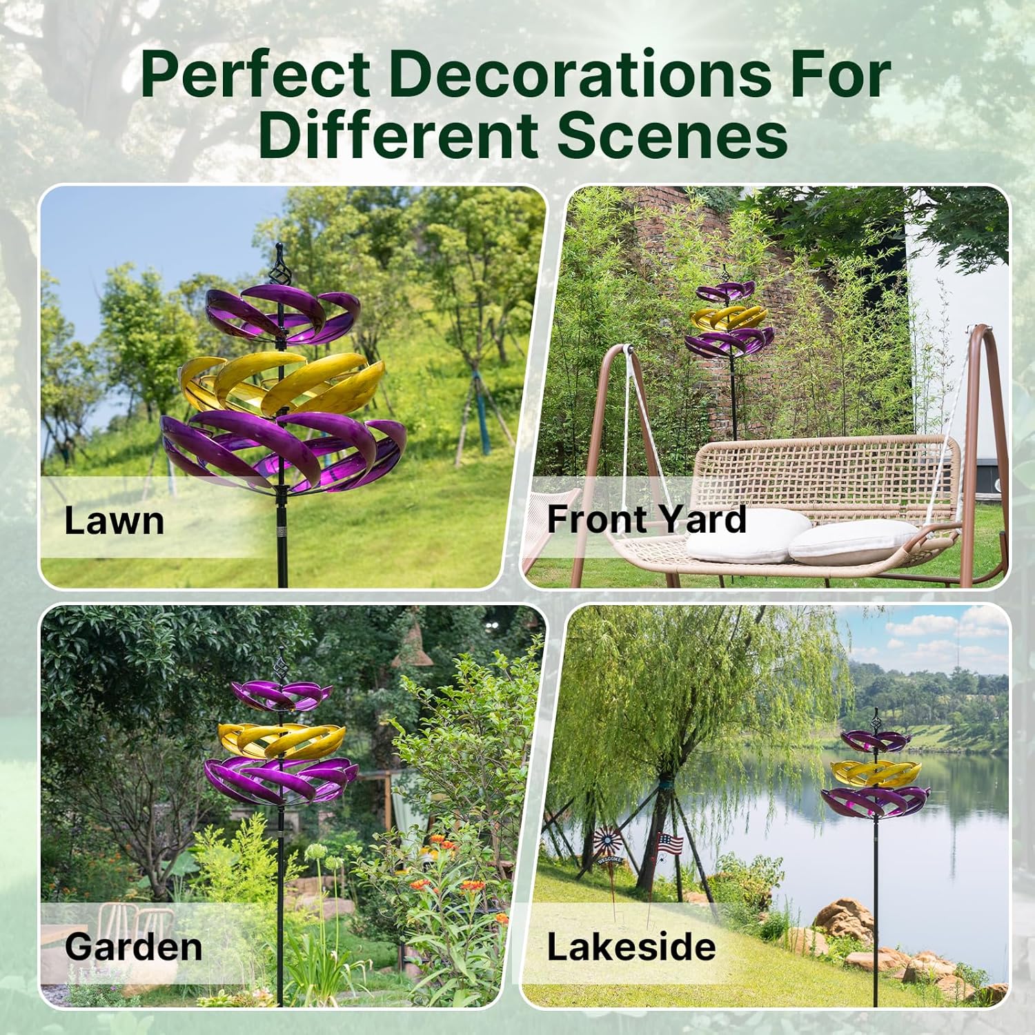 77"  Adjustable Height Metal Kinetic Wind Spinner – Large 360° Swivel Outdoor Garden Wind Sculpture(WS01)