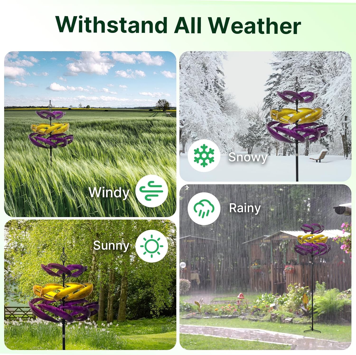 77"  Adjustable Height Metal Kinetic Wind Spinner – Large 360° Swivel Outdoor Garden Wind Sculpture(WS01)