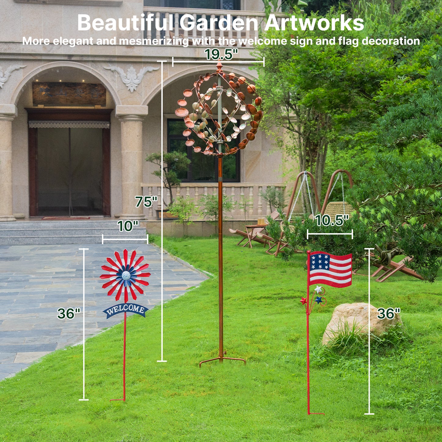75" Metal Kinetic Wind Spinner for Outdoor Garden – Large 360° Swivel Wind Sculpture