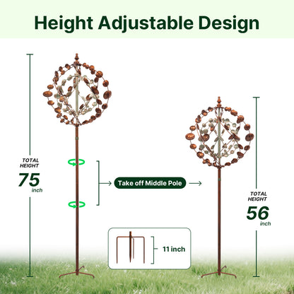 75" Metal Kinetic Wind Spinner for Outdoor Garden – Large 360° Swivel Wind Sculpture