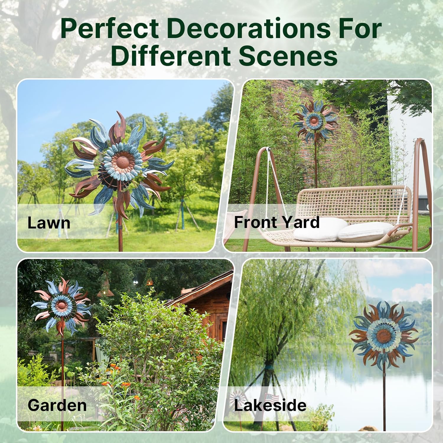 84" / 60" Adjustable Height Outdoor Kinetic Wind Spinner – Large Metal Garden Wind Sculpture (WS03)
