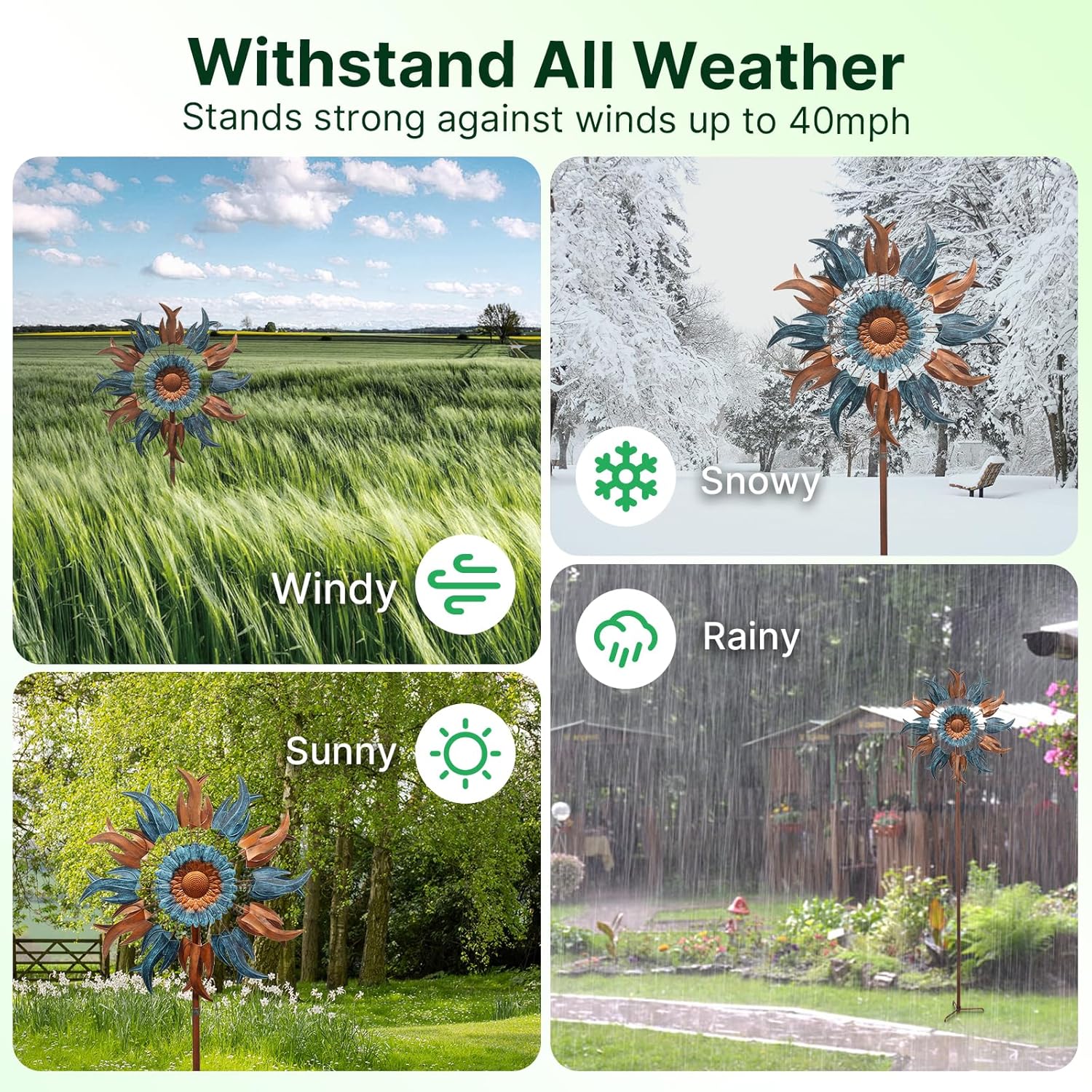 84" / 60" Adjustable Height Outdoor Kinetic Wind Spinner – Large Metal Garden Wind Sculpture (WS03)