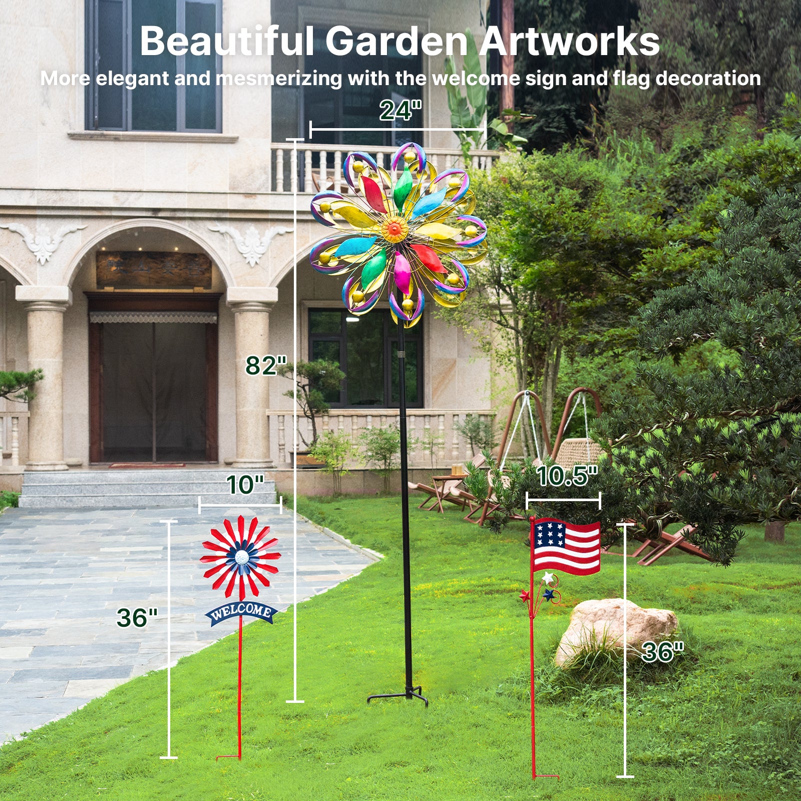 Adjustable 84" Metal Wind Spinner – Large Outdoor Kinetic Garden Sculpture (WS04)