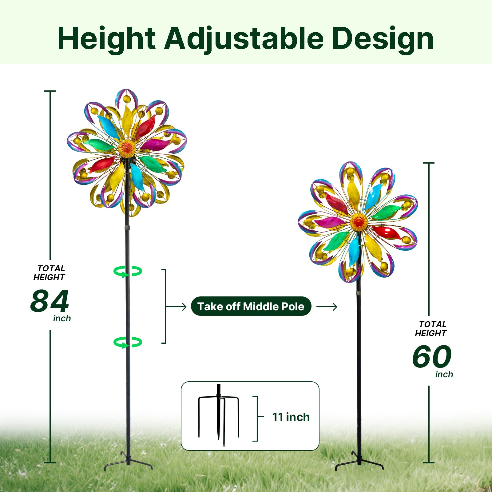 Adjustable 84" Metal Wind Spinner – Large Outdoor Kinetic Garden Sculpture (WS04)