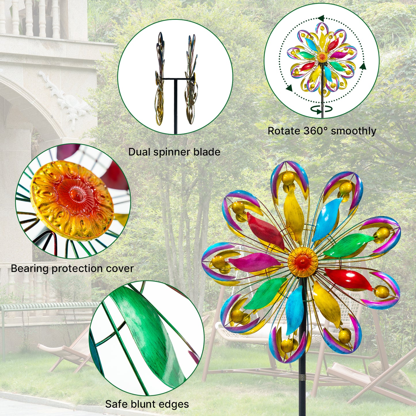 84" Outdoor Kinetic Wind Spinner – Large Metal Garden Wind Sculpture_WS04