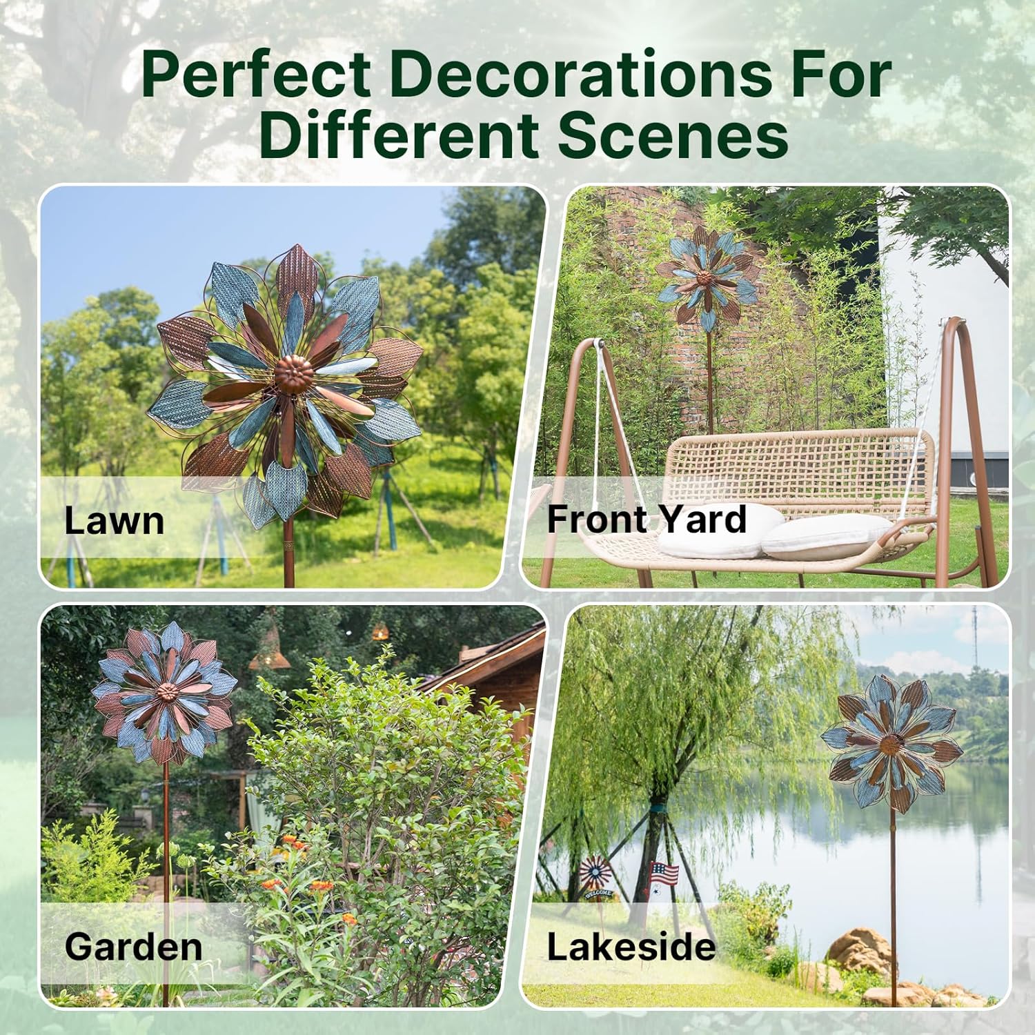 84" / 60" Adjustable Height Outdoor Kinetic Wind Spinner – Large Metal Garden Wind Sculpture (WS05)