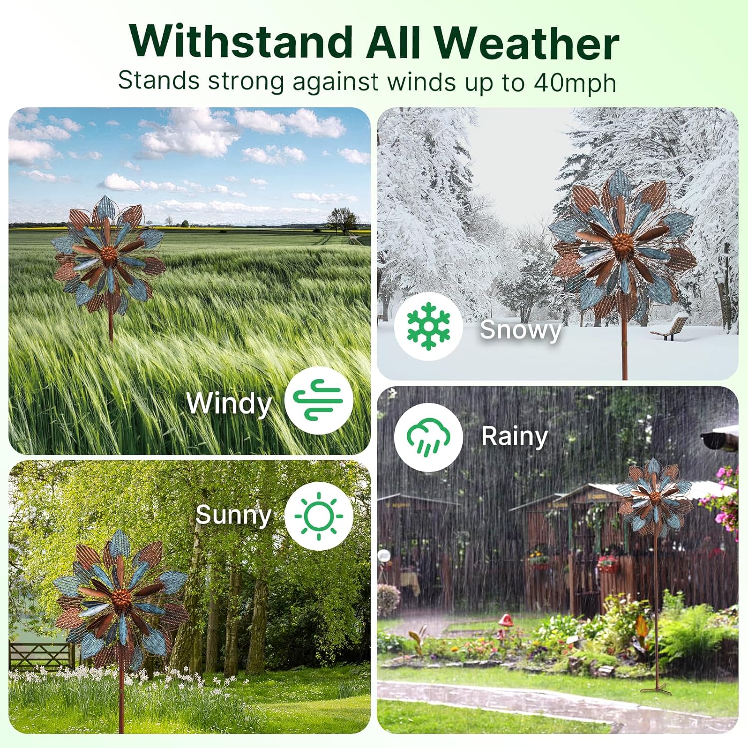 84" / 60" Adjustable Height Outdoor Kinetic Wind Spinner – Large Metal Garden Wind Sculpture (WS05)