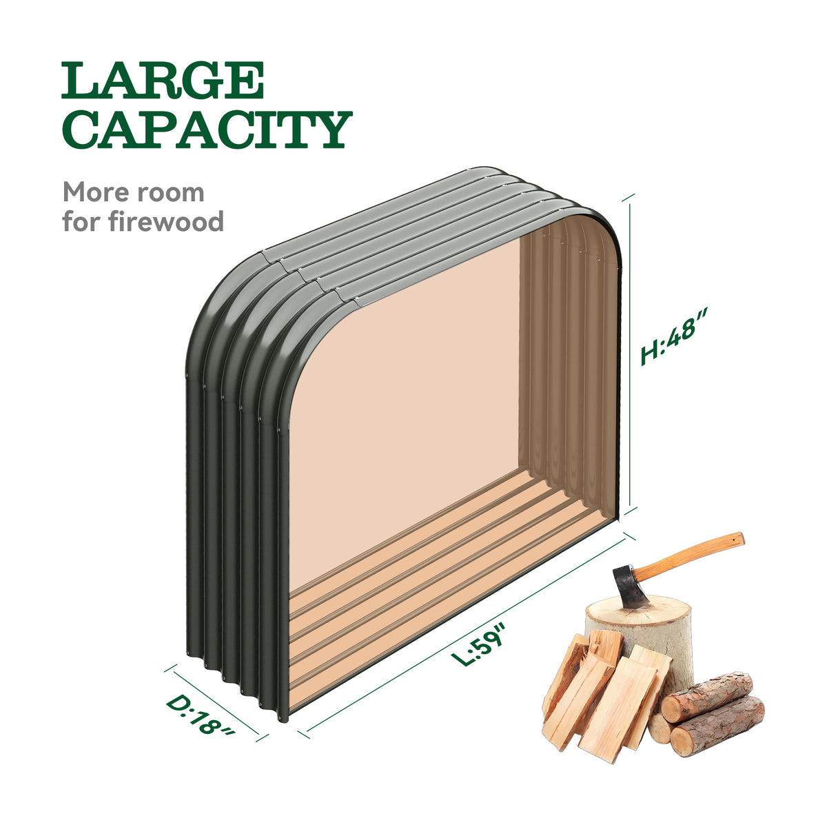 
Set of 4, 29 Cubic Ft Each Firewood Storage Shed, Heavy-Duty Galvanized Steel Log Holder, 59"W x 18"D x 48"H