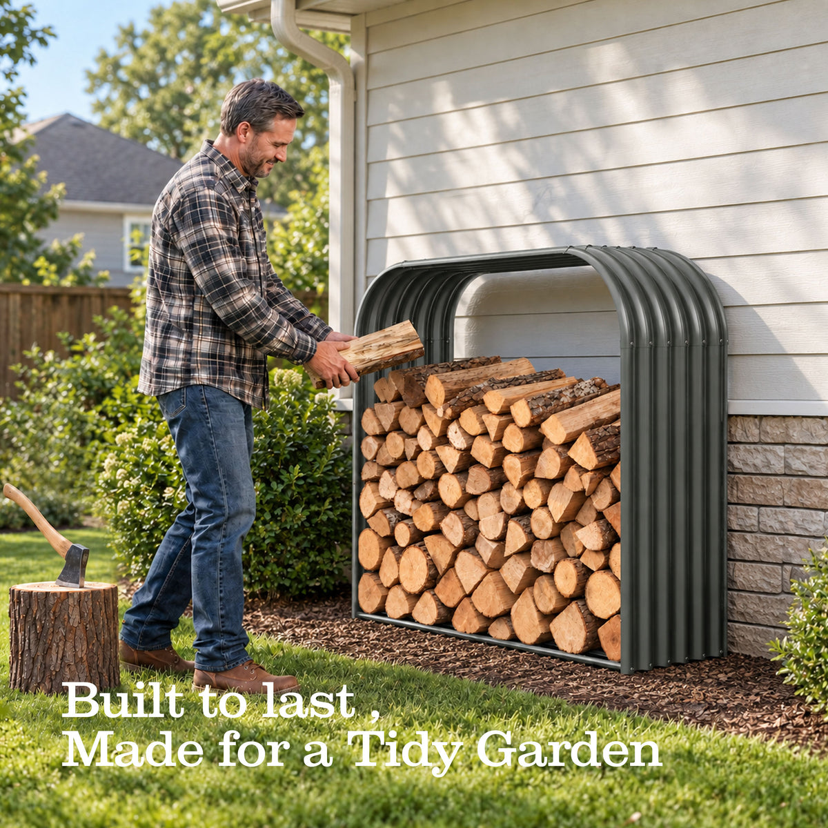 
Set of 4, 29 Cubic Ft Each Firewood Storage Shed, Heavy-Duty Galvanized Steel Log Holder, 59"W x 18"D x 48"H