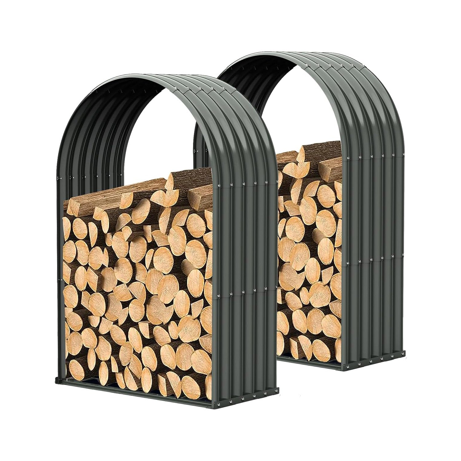Set of 2, 20 Cubic Ft Each Firewood Storage Shed, Arch-Top Galvanized Steel Log Rack, 36"W x 18"D x 54"H
