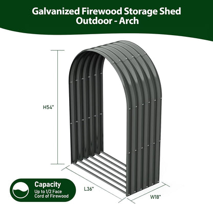 Set of 2: 18"D x 36"W x 54"H, Galvanized Steel Firewood Storage Shed, Arch-Top Gray Metal Log Rack