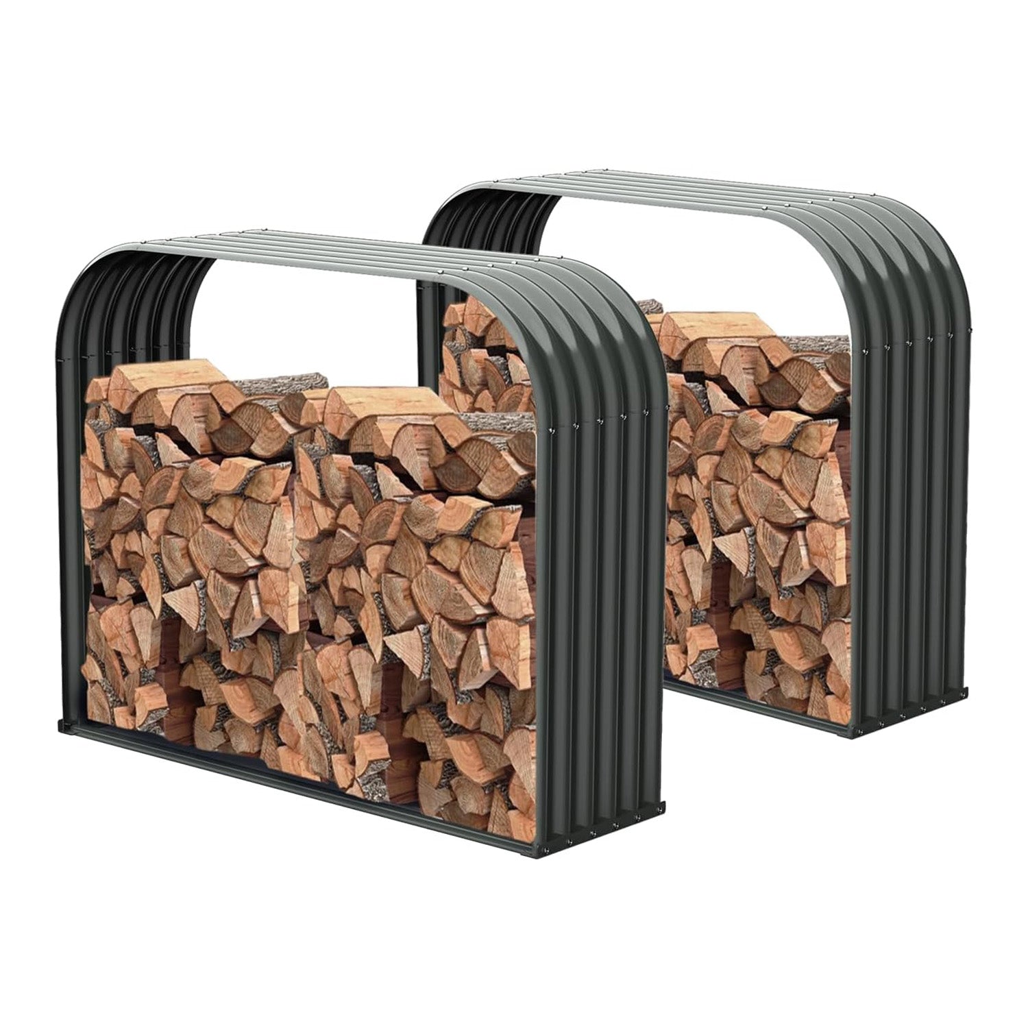 Set of 2, 24 Cubic Ft Firewood Storage Shed, Galvanized Steel Heavy Duty Log Organizer, 54"W x 18"D x 43"H