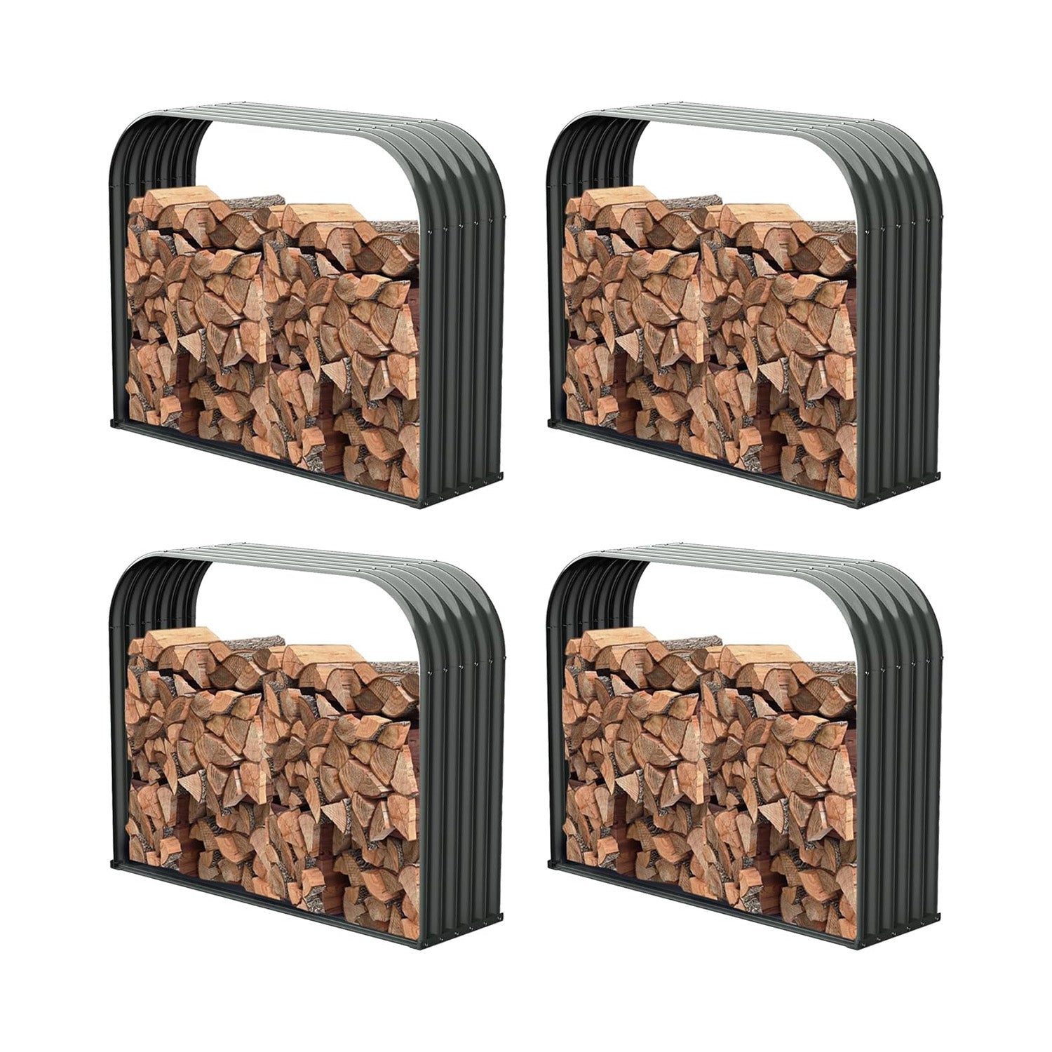Set of 4, 24 Cubic Ft Each Firewood Storage Shed, Heavy Duty Galvanized Steel Log Holder, 54"W x 18"D x 43"H
