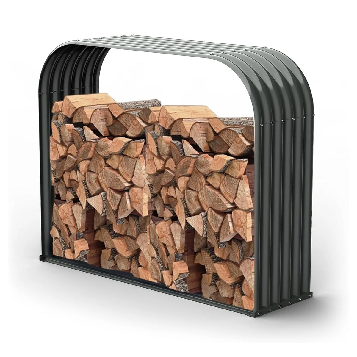 24 Cubic Ft Firewood Storage Shed, Galvanized Steel Outdoor Log Holder, 54"W x 18"D x 43"H