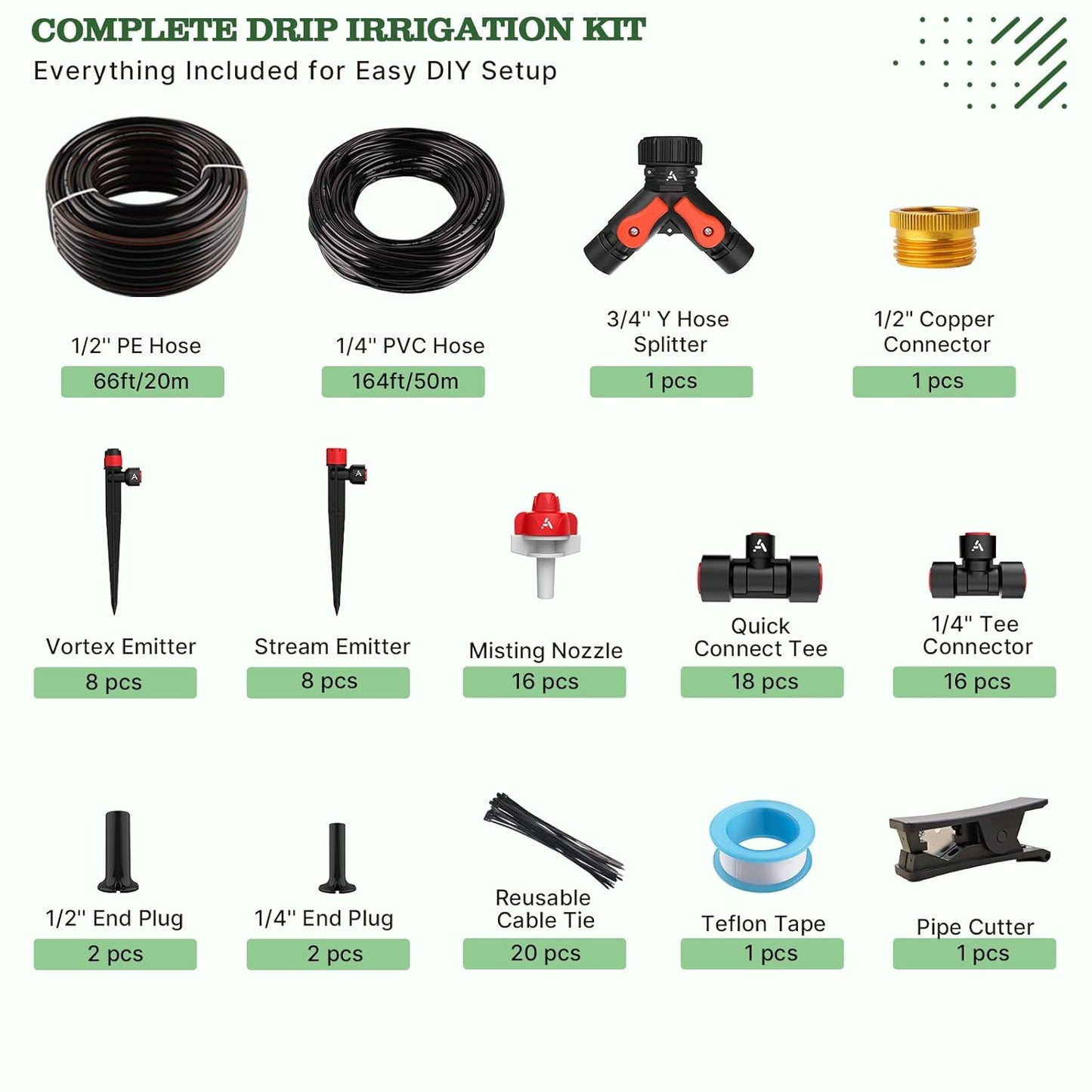 230FT All-in-One Garden Drip Irrigation Kit with Adjustable Emitters