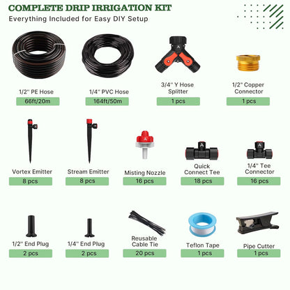 230FT All-in-One Garden Drip Irrigation Kit with Adjustable Emitters