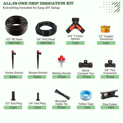 100FT Garden Drip Irrigation Kit with Adjustable Emitters