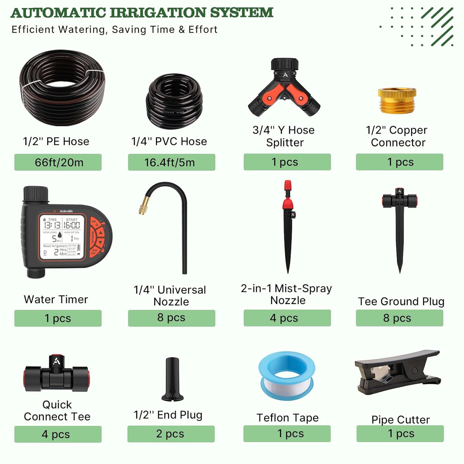 82.4FT Automatic Drip Irrigation Kit with Timer & Adjustable Nozzles