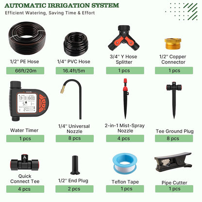 82.4FT Automatic Drip Irrigation Kit with Timer & Adjustable Nozzles