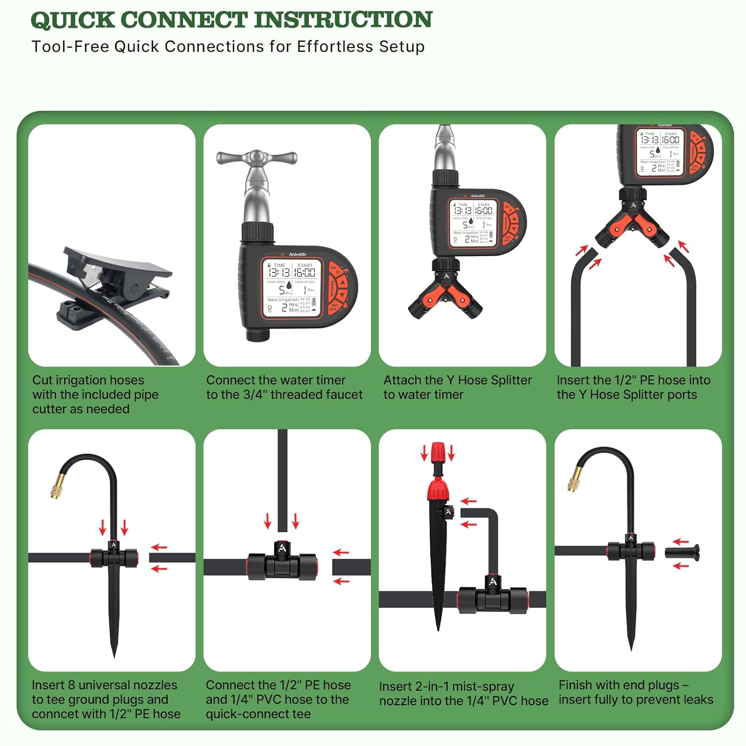 82.4FT Automatic Drip Irrigation Kit with Timer & Adjustable Nozzles