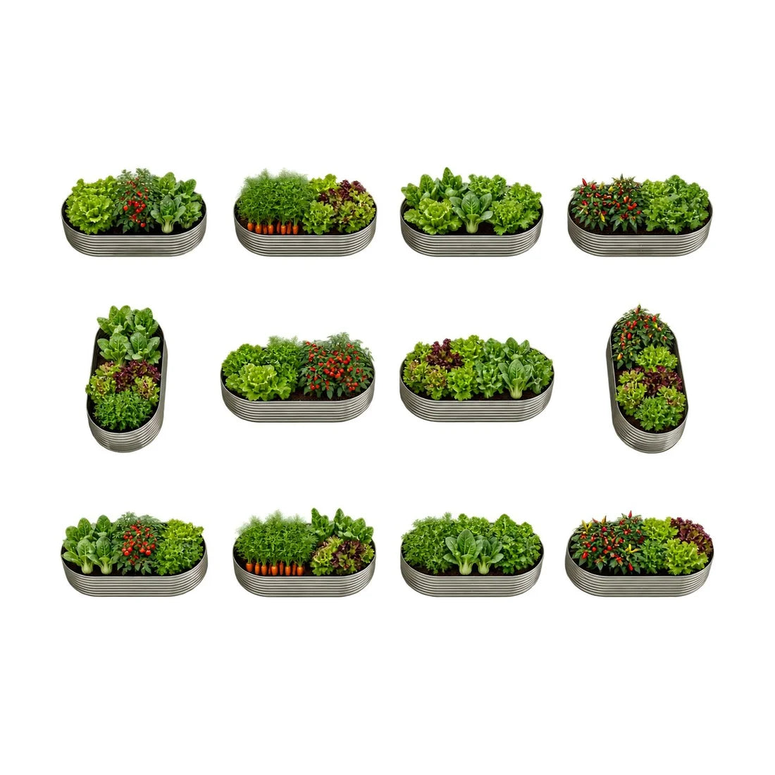 Set of 12: 8x4x2ft Oval Modular Metal Raised Garden Beds (Quartz Gray)
