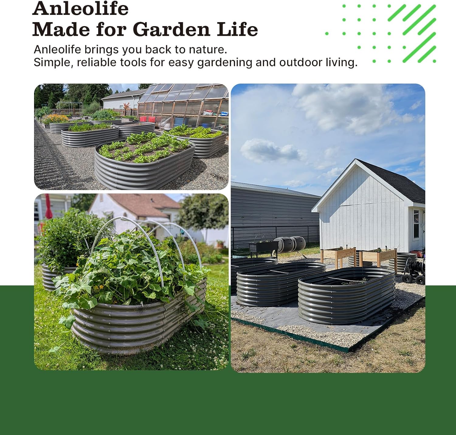 8x4x2ft  Oval Modular Sturdy Metal Raised Garden Bed Set (Quartz Gray)
