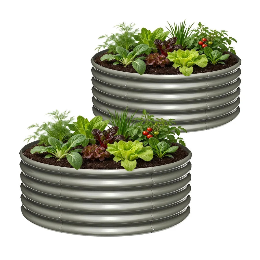 18" Tall 48" Wide Round Raised Garden Beds (Set of 2) - Quartz Gray/Antique White