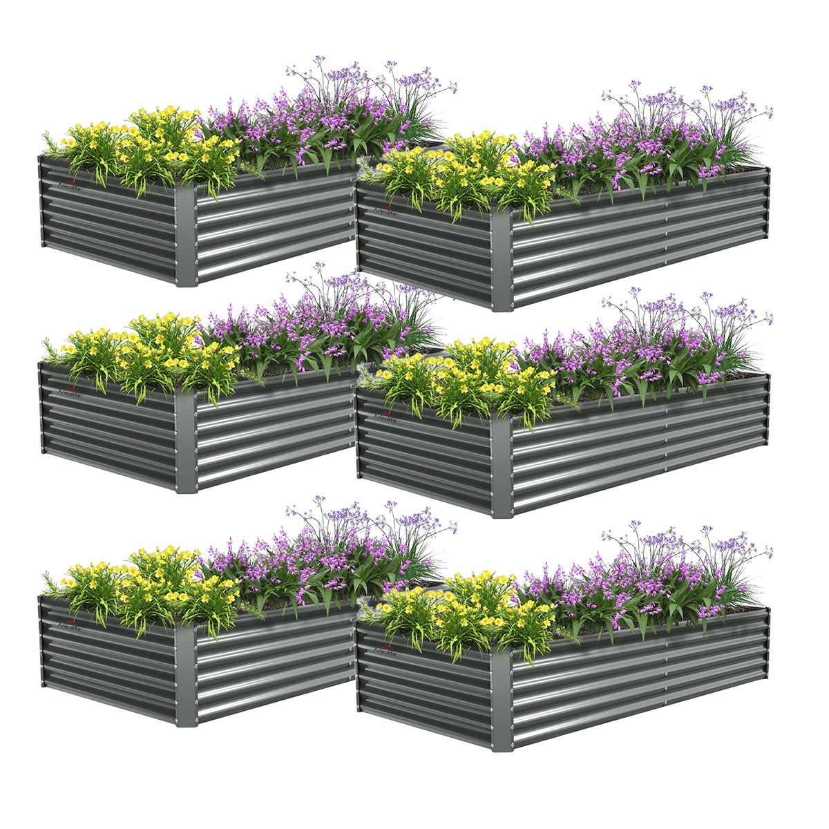 Set of 6: 8x4x1.5ft Rectangular Modular Metal Raised Garden Bed (Quartz Gray/Classic White)