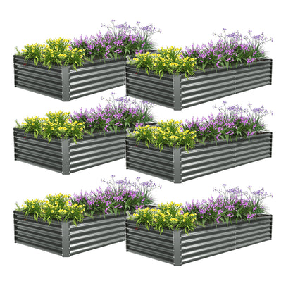 Set of 6: 8x4x1.5ft Rectangular Modular Metal Raised Garden Bed (Gray/White)