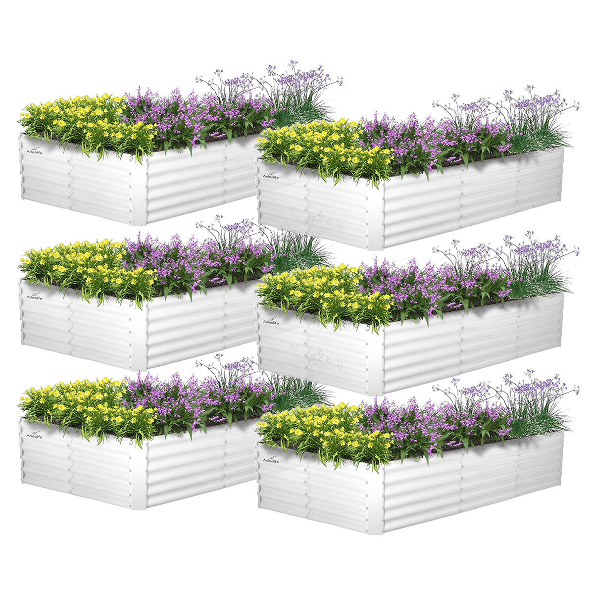 Set of 6: 8x4x1.5ft Rectangular Modular Metal Raised Garden Bed (Quartz Gray/Classic White)