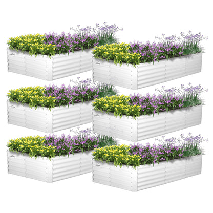 Set of 6: 8x4x1.5ft Rectangular Modular Metal Raised Garden Bed (Gray/White)