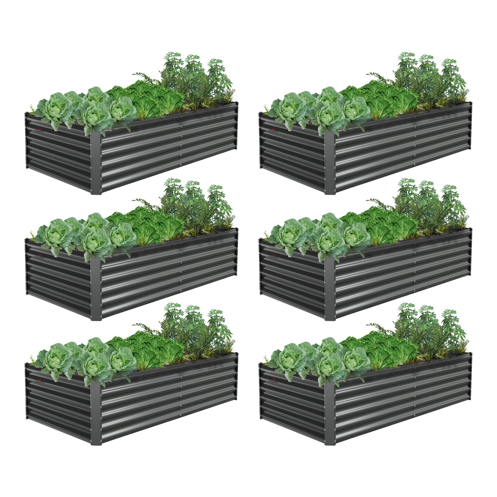 Set of 6: 6x3x1.5ft Rectangular Modular Metal Raised Garden Bed (Quartz Gray/Classic White)