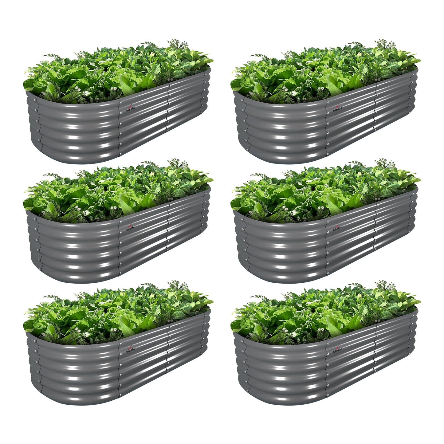Set of 6：6x2x1.5ft Oval Metal Raised Modular Garden Bed (Grey)